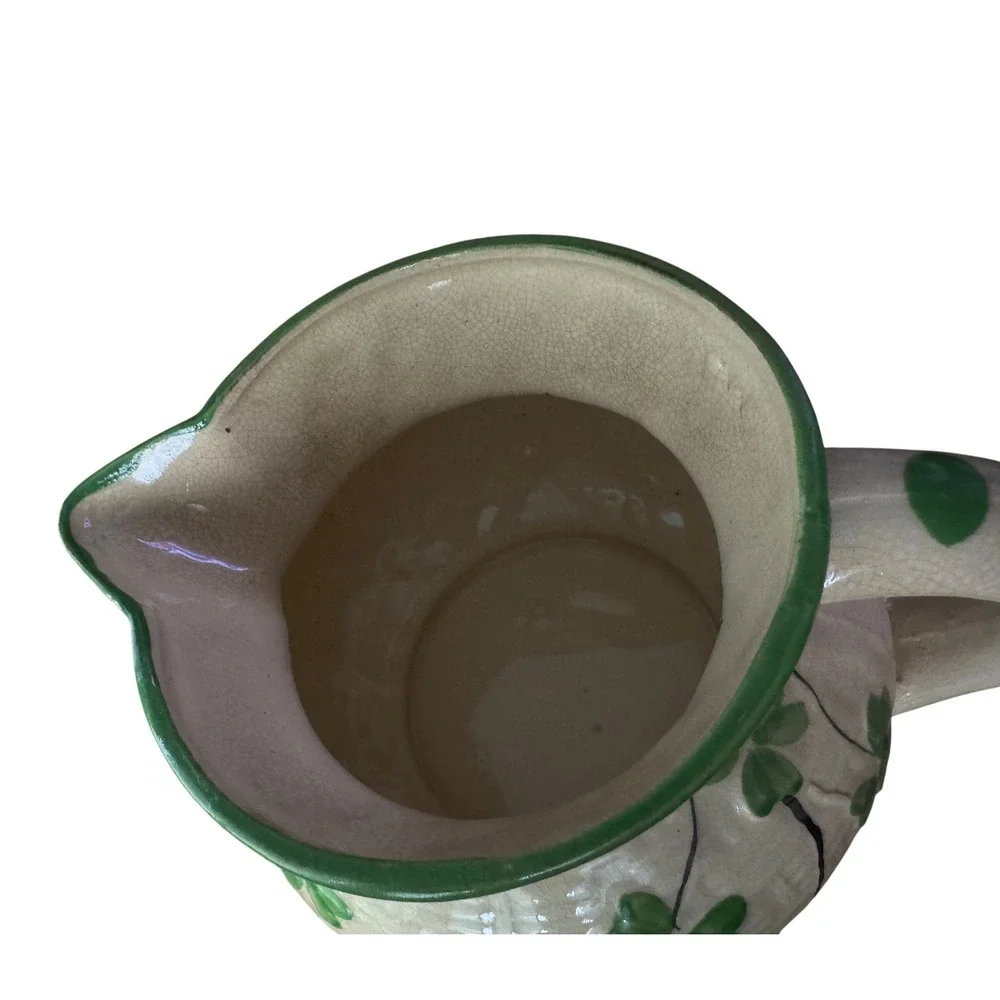 Vintage Hand Painted Hotta Yu Shoten  Japan 1930's Shamrock Basketweave Pitcher
